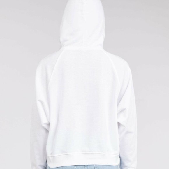 CHAMPION White Pink Stripe Tape Winter Cropped Hoodie Sweater Jumper - Picture 7 of 10